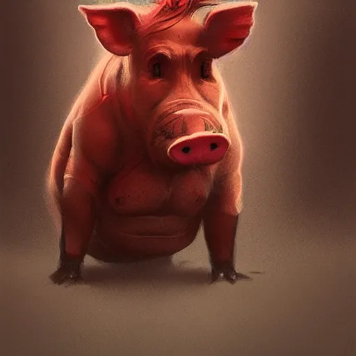 Image similar to portrait of a half man half pig with red shirt ,digital art,photorealistoc,art by greg rutkowski,hyperdetailed,western comic style,comic,comic style,sharp lineart,professional lighting,deviantart,artstation,trevor henderson,rossdtaws,cinematic,dramatic