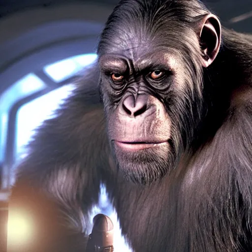 Prompt: film still of the 2 0 1 2 science fiction movie'apes in outer space '.