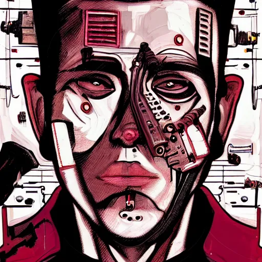 Image similar to portrait of tyler durden, biomechanical cyborg, cyberpunk, futuristic, elegant, artistic, jamie hewlett style