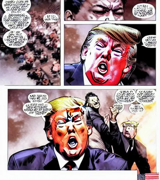 Prompt: a scene of donald trump being smothered with a pillow, comic book art, by yoji shinkawa and takehiko inoue and kim jung gi, masterpiece, perfect