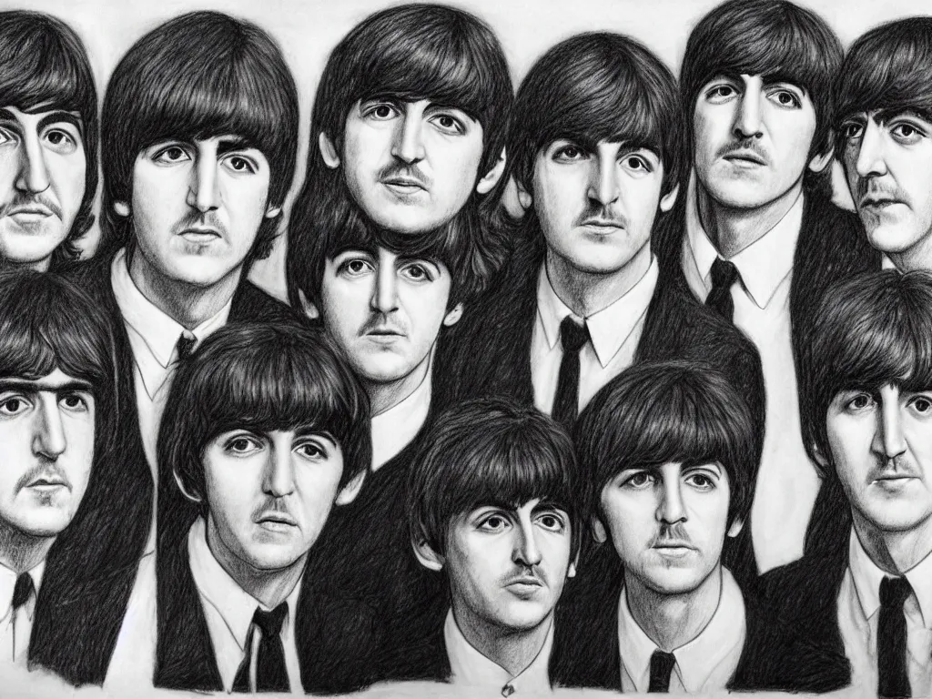 Prompt: the beatles pencil sketch,