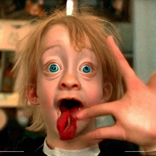 Prompt: Macaulay Culkin eats gremlins, hyper realistic, 4k, 8k, cinematik