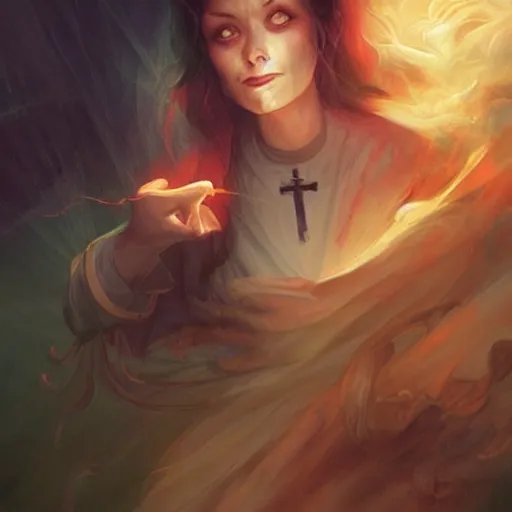 Prompt: spirits whose names they called in terror or welcome, until an angry priest cast a spell on them, art by charlie bowater