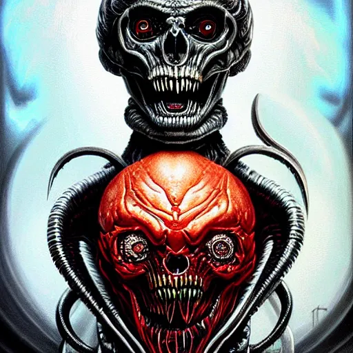 Image similar to doom giger elden ring demonic hell portrait of satan, Pixar style, by Tristan Eaton Stanley Artgerm and Tom Bagshaw.