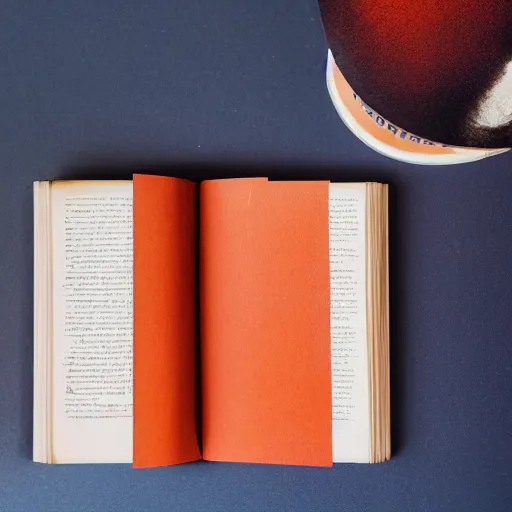 Prompt: studio photography of a book, burnt orange and navy