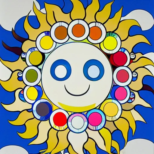 Image similar to sun shining through clouds, Takashi Murakami, Minimalist,