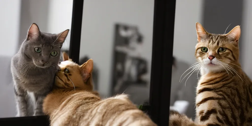 Image similar to cat looking in mirror