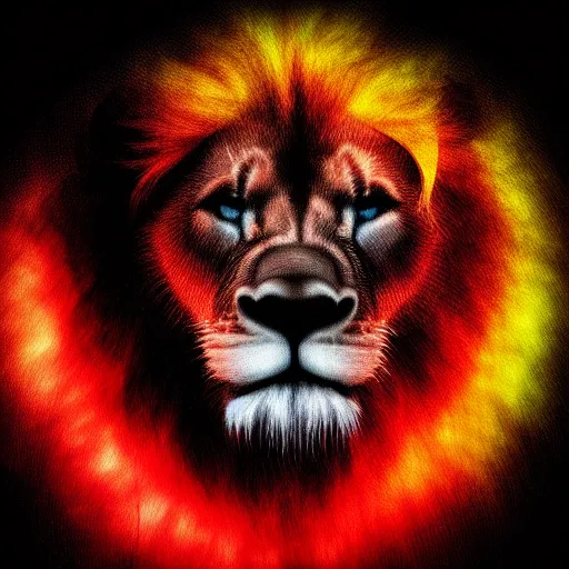 Image similar to black canvas, lion, neon lights, strawberry, dja