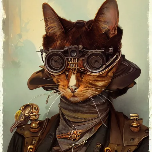Image similar to Portrait of a steampunk cat, science fiction, highly detailed, digital painting, artstation, concept art, illustration, art by Greg Rutkowski and alphonse mucha
