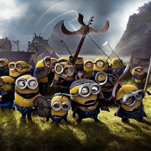 Image similar to The minions in The Vikings Digital art very detailed 4K quality Super Realistic