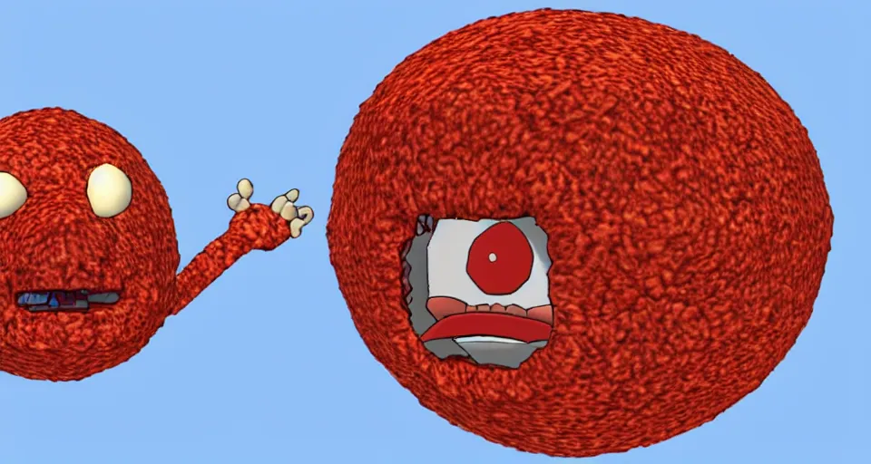 Prompt: Screenshot of a 3d version of Meatwad from Aqua Teen Hunger Force as a 3d NPC in the 3d videogame 'Super Mario 64'. Sharpened. 1080p. High-res. Ultra graphical settings.