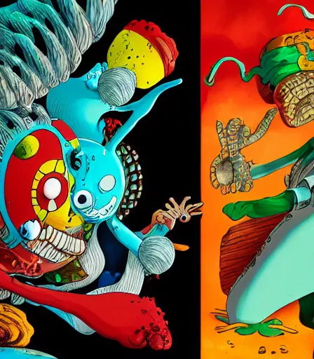 Prompt: One Piece by Alex Pardee and Nekro and Petros Afshar, and James McDermott,unstirred paint, vivid color, cgsociety 4K