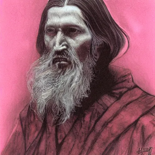 Image similar to rasputin, pink, by yoshitaka amano, begotten, realistic