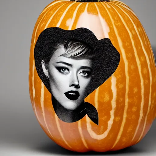 Image similar to gourd shaped like the face of amber heard hybrid intercross mix as a gourd