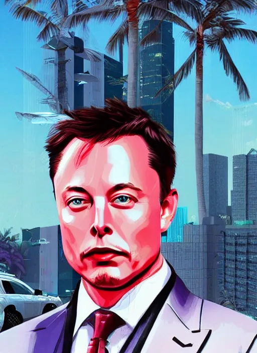 Prompt: highly detailed portrait elon musk gta vice city art, unreal engine, fantasy art by stephen bliss