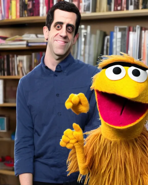 Prompt: bj novak ryan as a muppet. highly detailed felt. hyper real photo. 4 k.