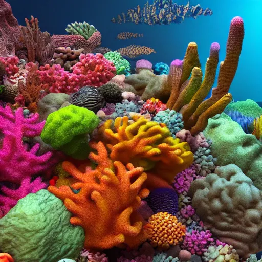 Image similar to photograph of an alien coral reef, detailed, colorful, 8 k render