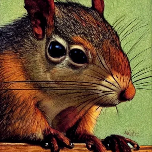 Image similar to portrait of a squirrel wear an aviators cap, 8 k, by norman rockwell,