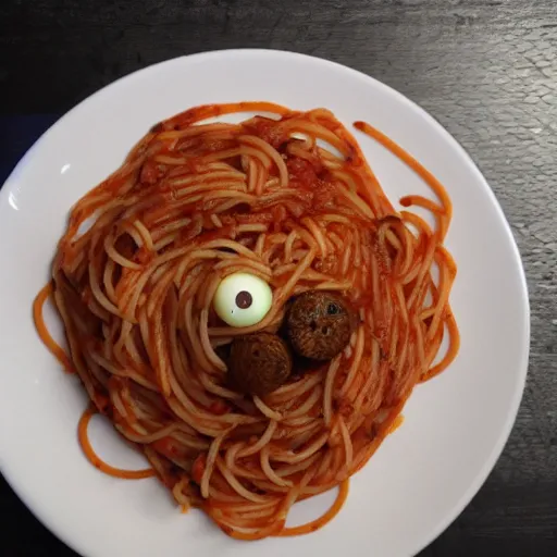 Image similar to spaghetti and eyeballs