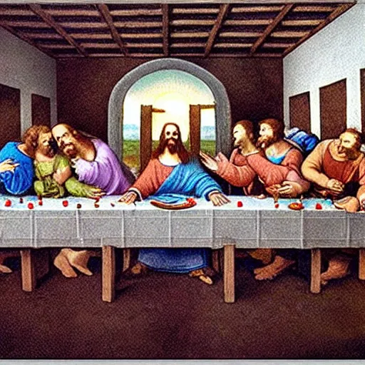 Prompt: The Last Supper but Shrek instead of Jesus by Da Vinci