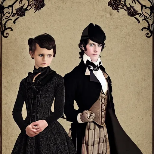 Image similar to regency era romance but with goth kids