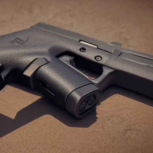 Prompt: A long shot Octane render of a Glock 18, 4k, ultra HD