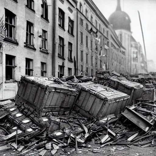 Image similar to Minions barricade themselves on Berlin preparing for the defense of the city against the soviets, Berlin's last stand, second world war, 1945, award winning, historical footage