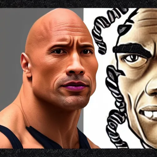 Prompt: dwayne the rock johnson in the style of an instagram baddie