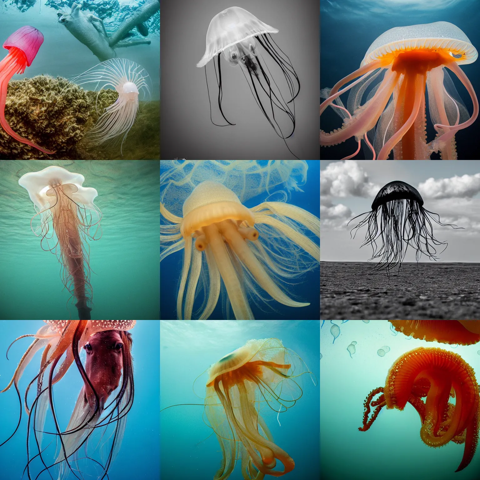 Prompt: a horse-jellyfish-squid, wildlife photography