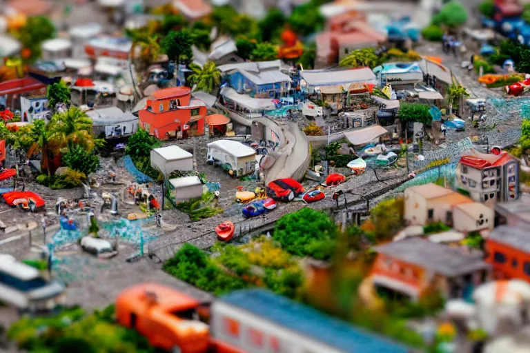 Image similar to miniature town made of sushi, tilt shift photography, diorama picture, 5 5 mm, trending on art station