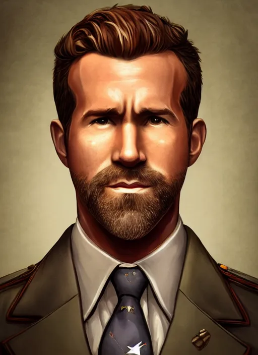 Prompt: hearts of iron 4 leader portrait of ryan reynolds, democratic, trending on artstation, highly detailed, character portrait, ylva ljungqvist, paradox interactive