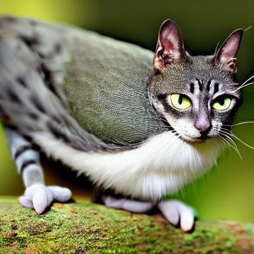 Prompt: a kiwi bird - cat - hybrid. animal photography,