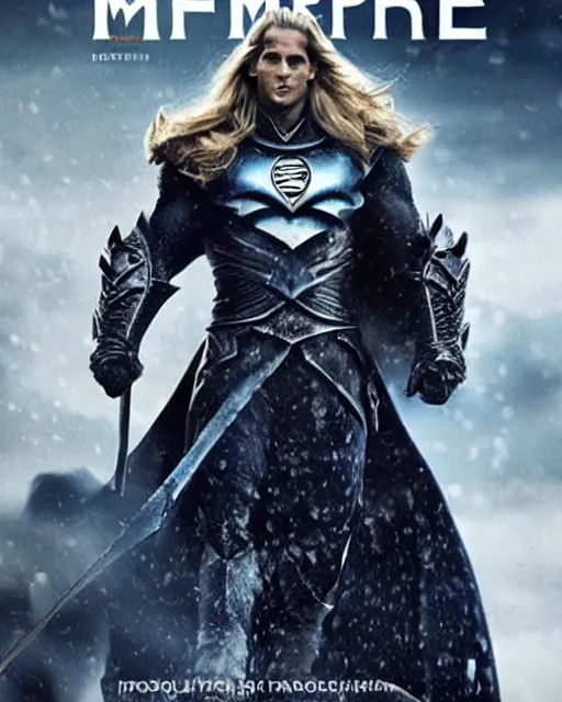 Prompt: promotional image of Henry Cavill as Arthas Menethil on the cover of Empire Magazine