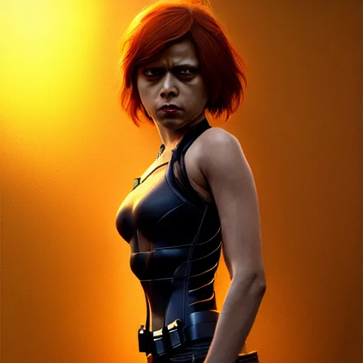 Image similar to Mamata Bannerjee as black widow, au naturel, hyper detailed, digital art, trending in artstation, cinematic lighting, studio quality, smooth render, unreal engine 5 rendered, octane rendered, art style by klimt and nixeu and ian sprigger and wlop and krenz cushart