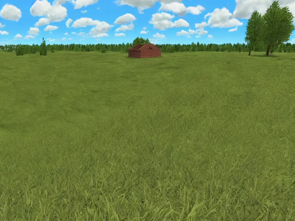 Prompt: Estonian countryside as a PS1 first person video game