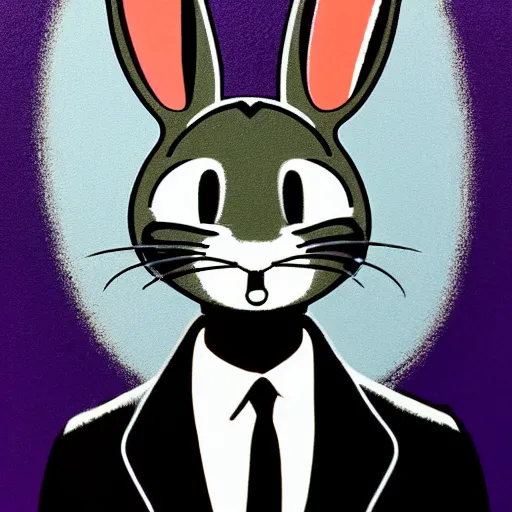 Image similar to individual furry bugs bunny silk screen portrait banksy style