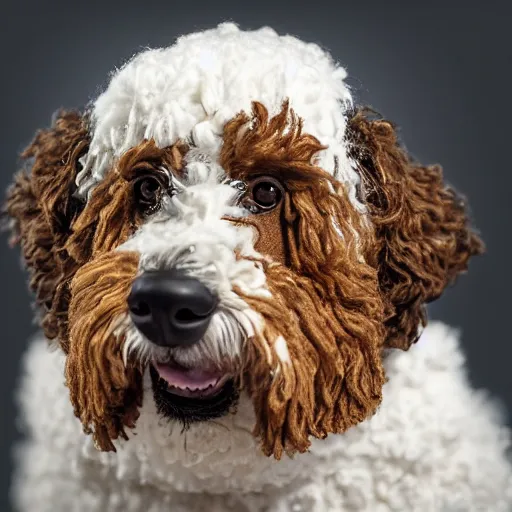 Image similar to a closeup photorealistic photograph of a smiling knitted bernedoodle judge dog dressed in a black gown, presiding over the courthouse. indoors, professional capture, well lit shot. this 4 k hd image is trending on artstation, featured on behance, well - rendered, extra crisp, features intricate detail, epic composition and the style of unreal engine.