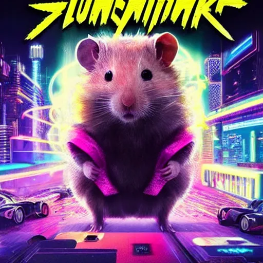 Image similar to hamster with rainbow fur in the style of cyberpunk 2 0 7 7, 8 k, hd, light reflection