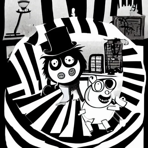 Prompt: A film noir in the style of Dr Caligari featuring Peppa Pig