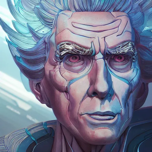 Image similar to transformers rick sanchez portrait by and james jean and erik jones, inspired by ghost in the shell, beautiful fine face features, intricate high details, sharp, ultradetailed, 3 d octane render