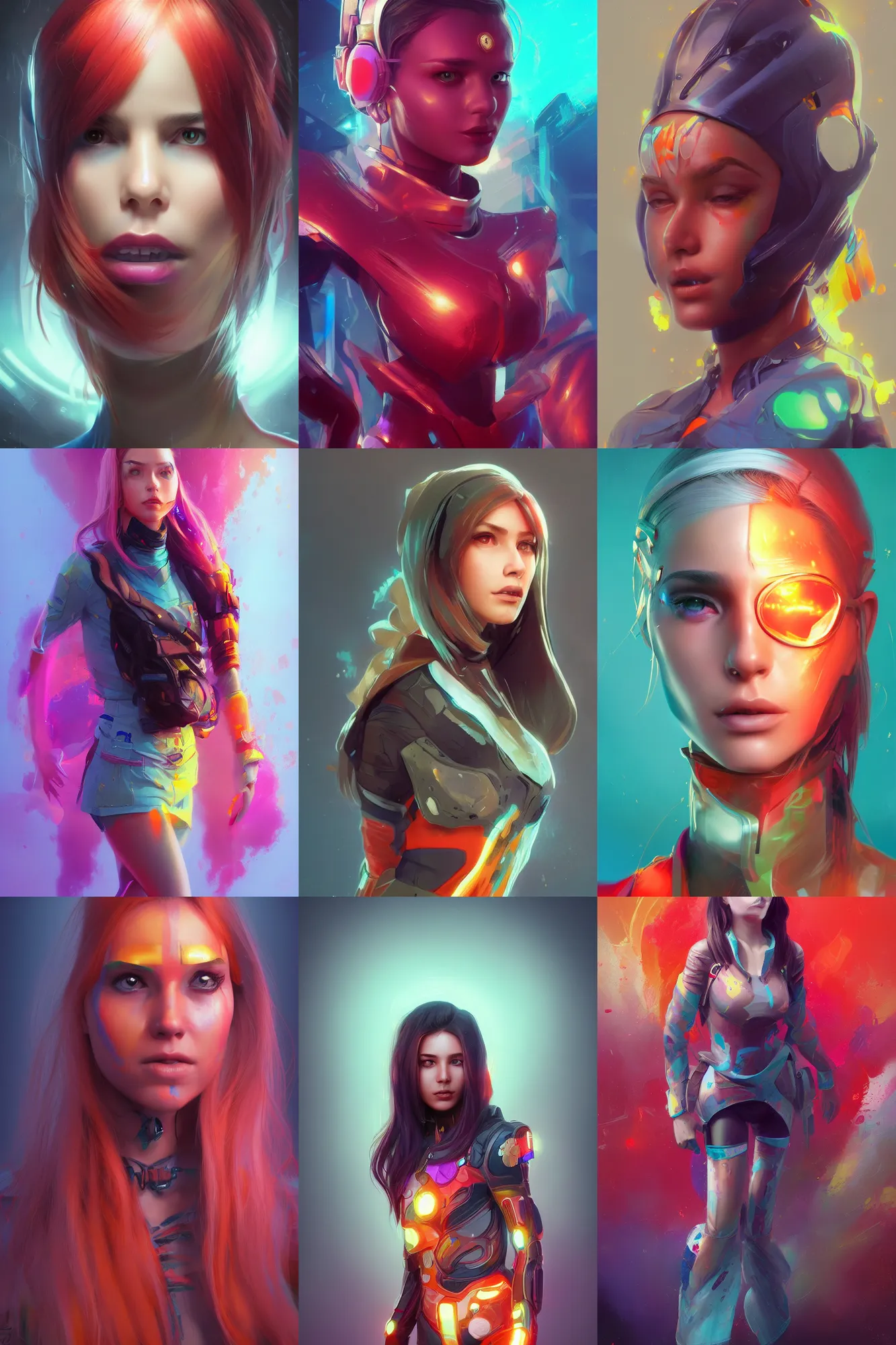 Prompt: full portrait view high quality realistic render high detail digital concept art of a young woman dressed in stylish vibrant future clothing with face visible by artgerm and greg rutkowski and marc simonetti, artstation trending, vibrant colour and blank background,
