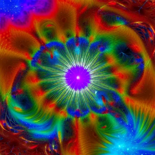 Image similar to a giant star explosion in the unsiverse. space photography. colorful. 8 k. fractal pattern