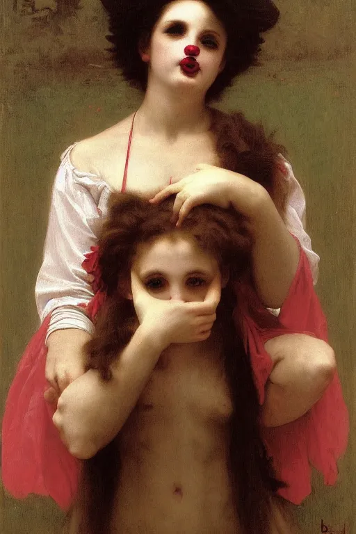 Prompt: sad clown by bouguereau