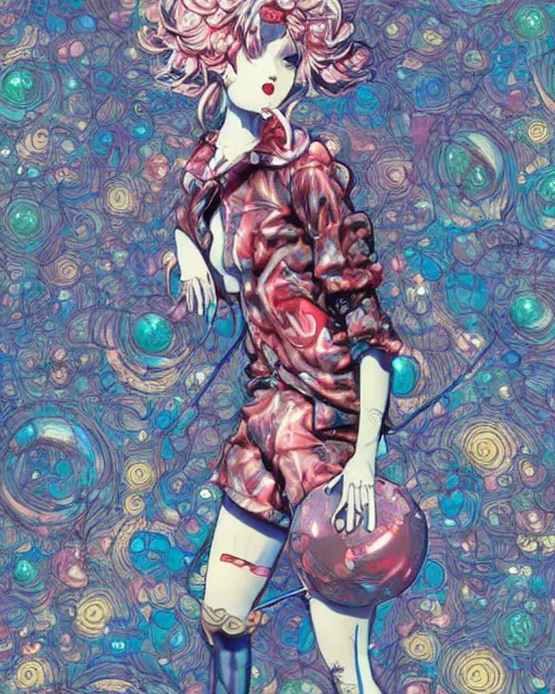 Image similar to james jean isolated deepdream vinyl figure harajuku style boy girl character design, figure photography, dynamic pose, holographic undertones, glitter accents on figure, anime stylized, accurate fictional proportions, high delicate defined details, ethereal lighting