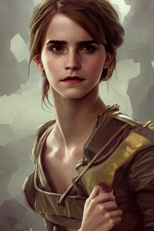 Prompt: high fantasy science-fiction character portrait of Emma Watson in the clothes of a Soviet pioneer, highly detailed, digital painting, artstation, upper body, concept art, smooth, sharp focus, illustration, art by artgerm and greg rutkowski and alphonse mucha