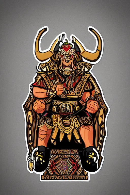 Image similar to A portrait of a bull as evil warlord general on skull throne, sticker, Anthropomorphized, portrait, highly detailed, colorful, illustration, smooth and clean vector curves, no jagged lines, vector art, smooth