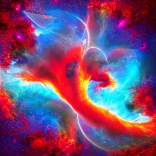 Prompt: blood pumping heart cosmic flames pulsing with life