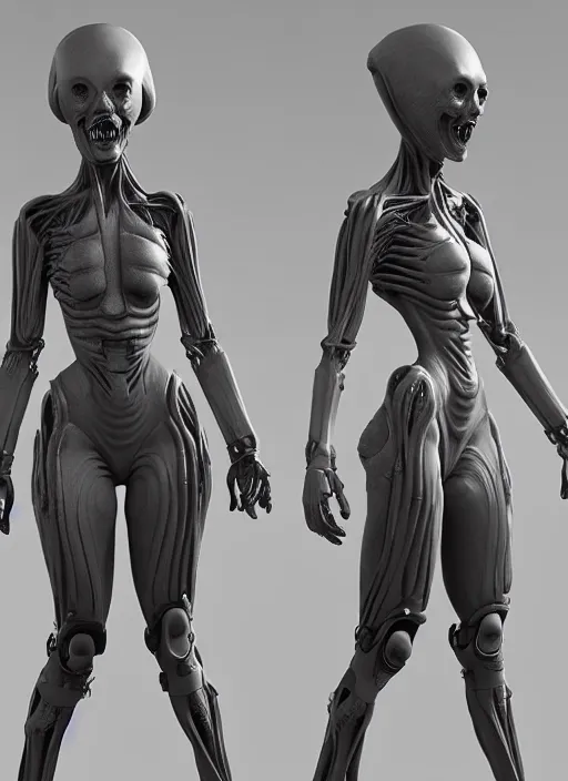 Prompt: portrait of a alien female wearing an exoskeletton, zbrush rendering, unreal engine