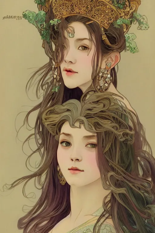 Image similar to beautiful female ogre royalty, digital art, 8k, character, realistic, portrait, photorealism, japan watercolour, masterpiece art, alphonse mucha