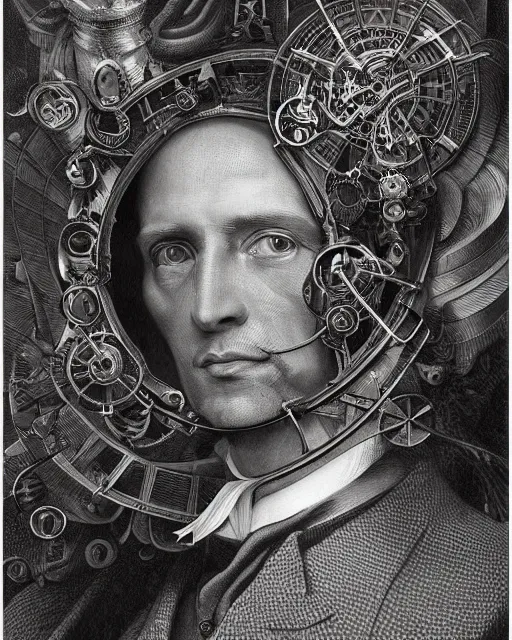 Image similar to epic portrait of victorian man scientist, steampunk, highly detailed, intricate details, symmetry, golden ratio, illustration, realistic, 8 k, high sharpness, by giger and rutkowski and dore